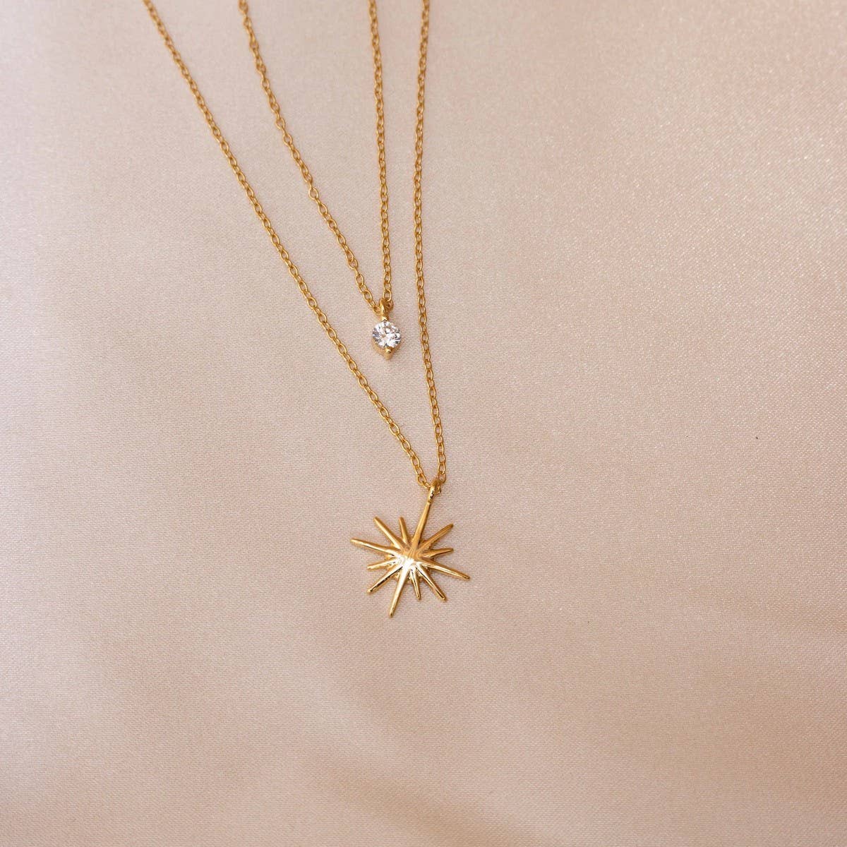 Double Star Zirconia Stacking Necklace