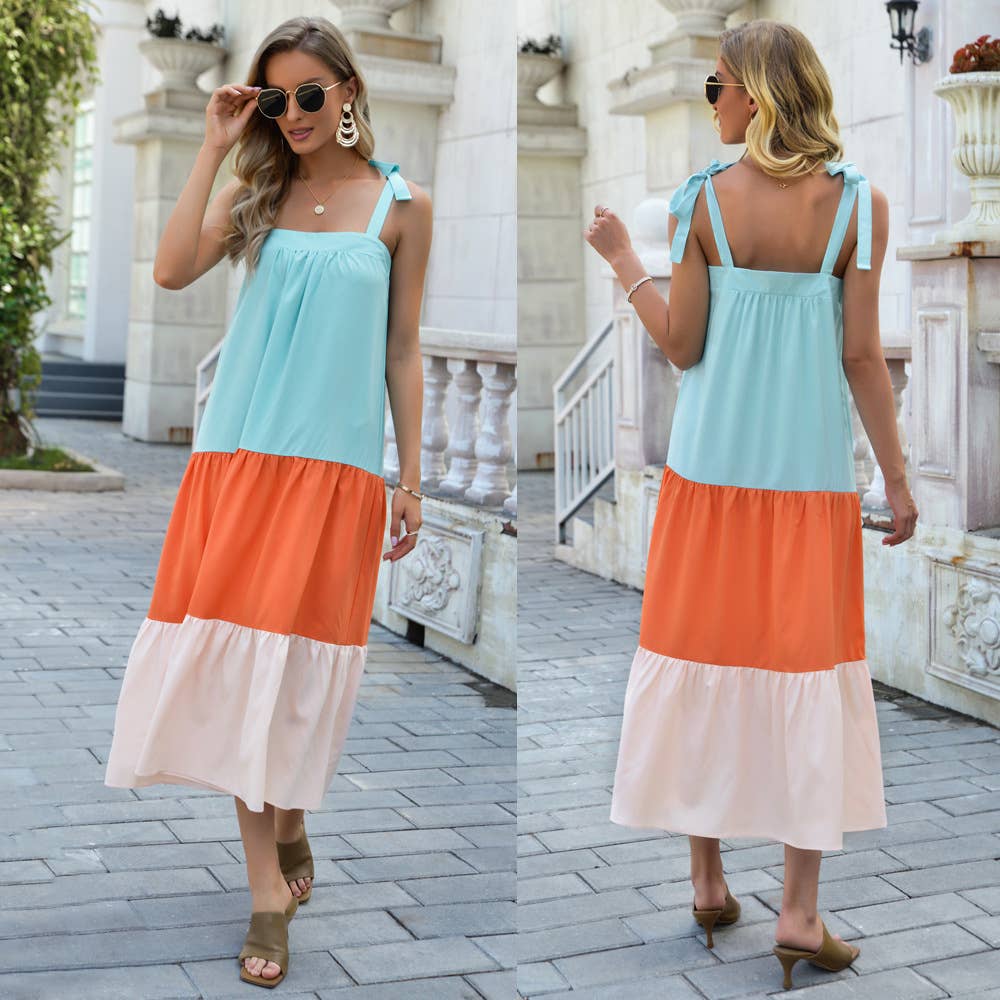 Bohemian contrasting color long halter dress
