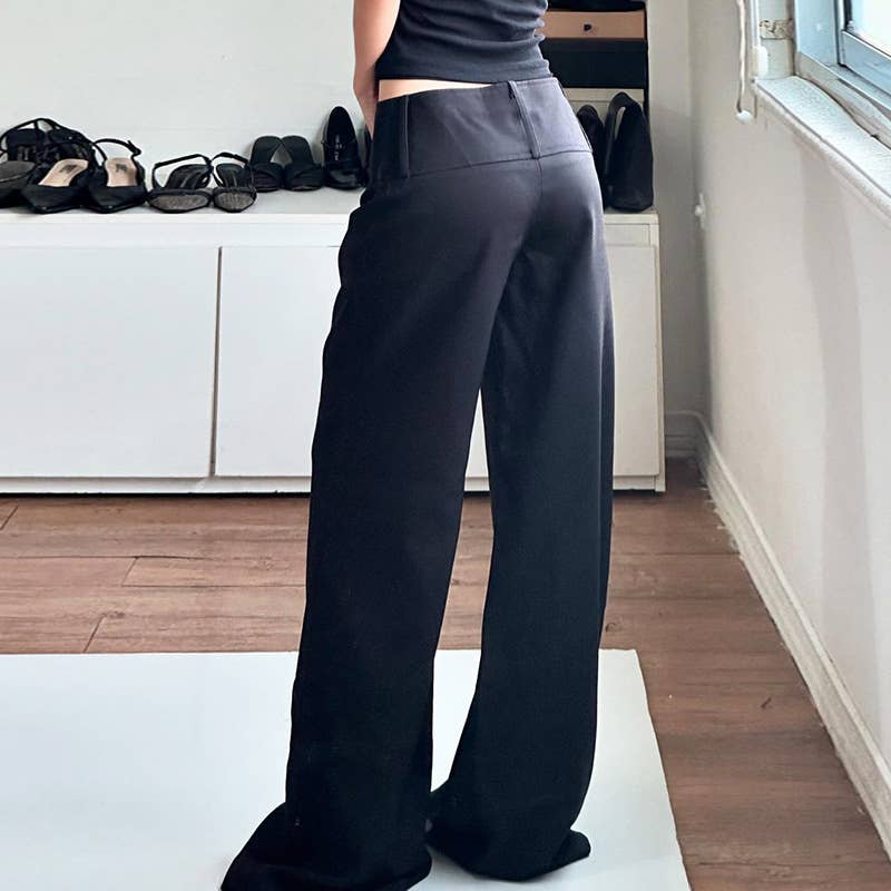 BASIC SOLID COLOR LOW-RISE CROP SUIT SLACKS