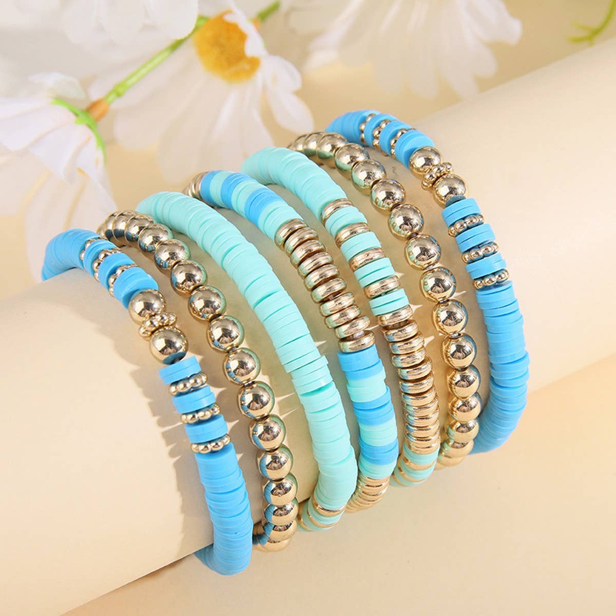 VINTAGE CLAY ROUND BEAD BRACELET SET JEWELRY