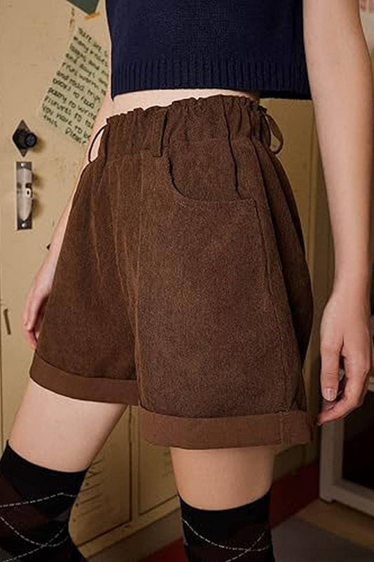 CWBSP0570_CORDUROY PAPERBAG WAIST ELASTIC STRAIGHT SHORTS