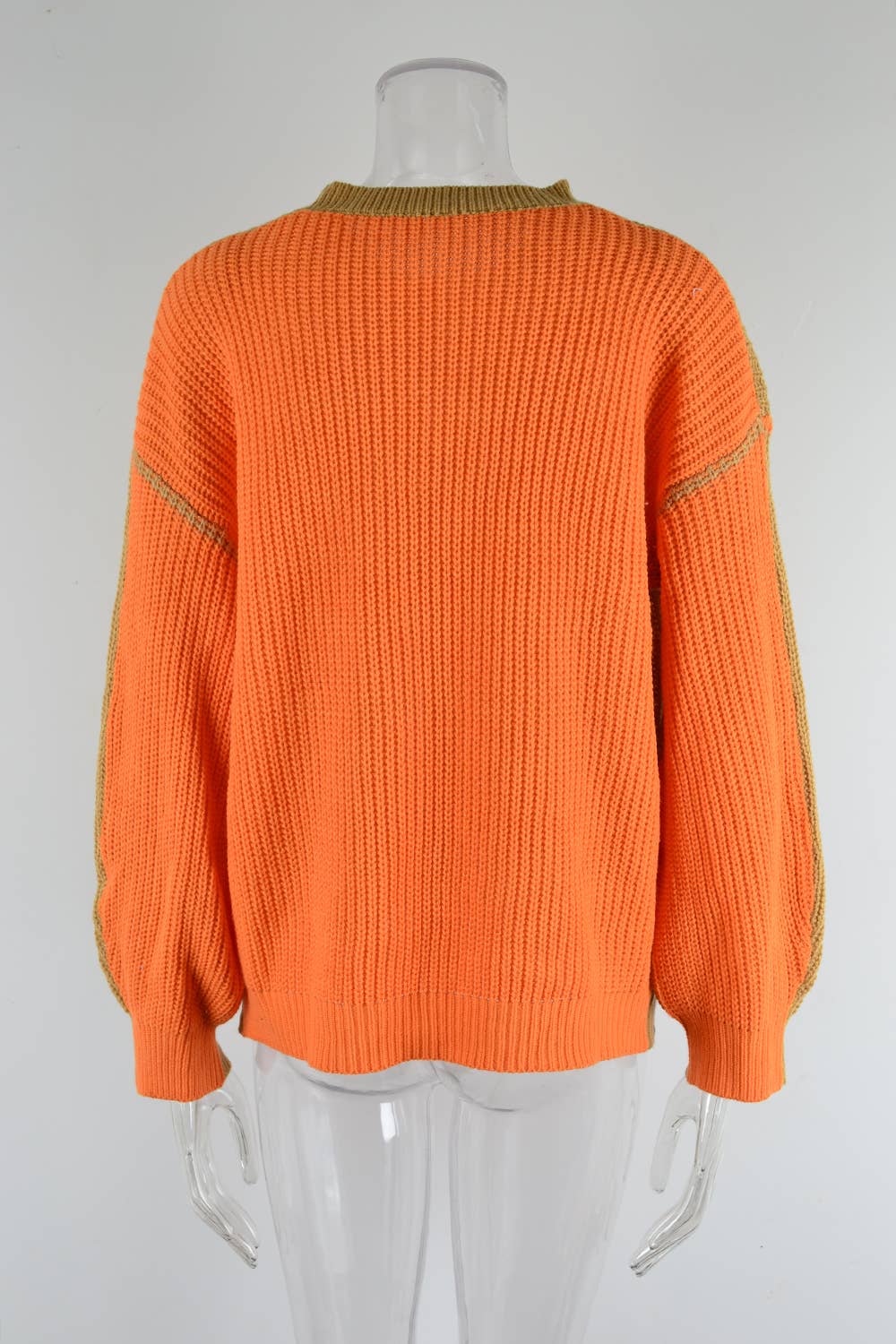 CREW NECK COLOR CONTRAST PATCHWORK SWEATER