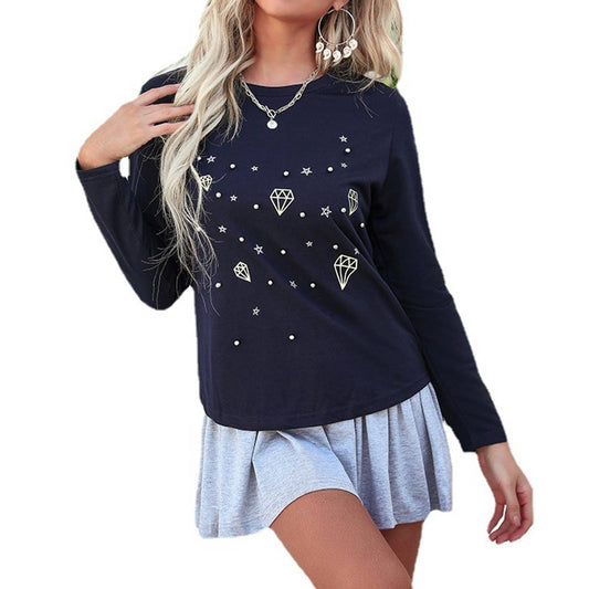 CREW-NECK STUDDED LONG SLEEVE HOODIE TWO-PIECE