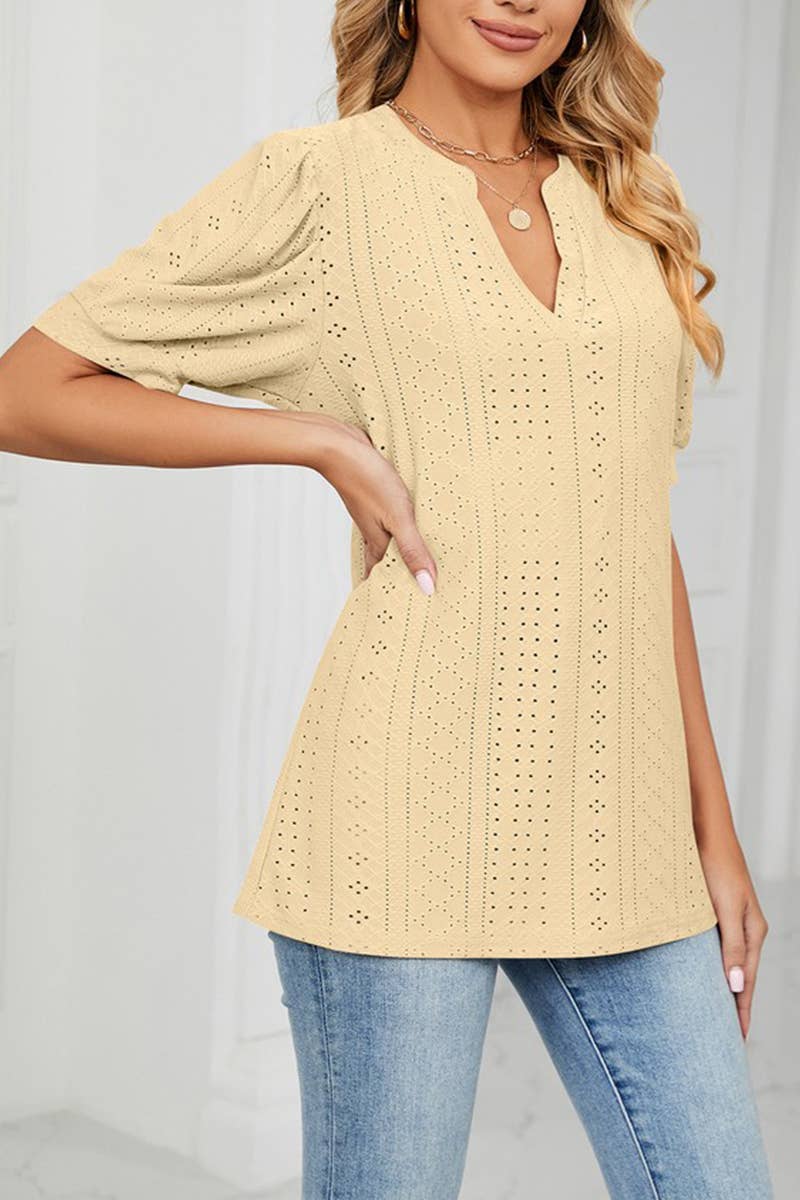 CWTTS1354_SUMMER CASUAL V-NECK SOLID COLOR LOOSE T-SHIRT