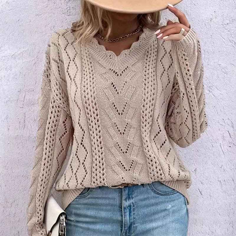 DESIGN HOLLOW-OUT V-NECK ALL-MATCH SWEATER