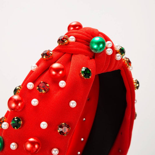 CHRISTMAS PEARL HEADBAND WITH DRILL BAND