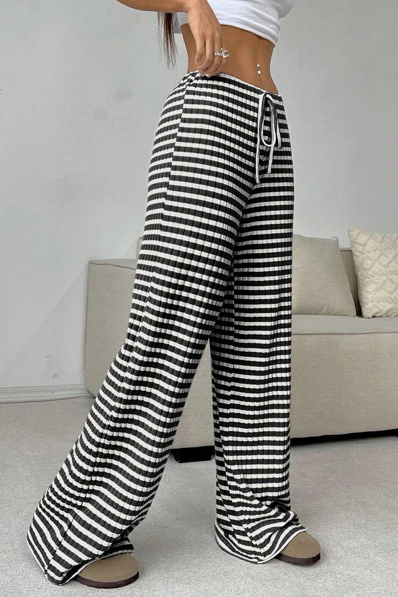 CWBLP1991_CASUAL STRIPED SOLID ELASTIC STRAIGHT PANTS