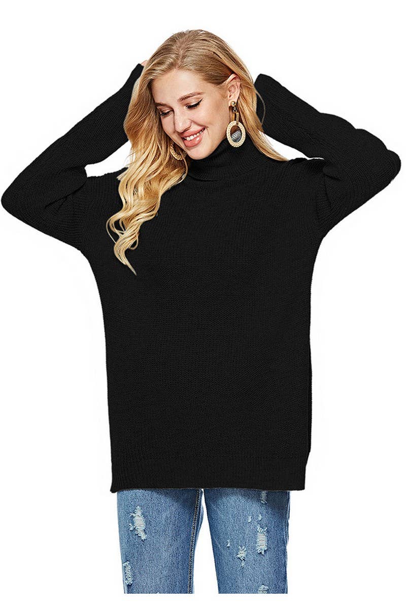CWOSWL2697_CASUAL STRIPED TURTLENECK KNIT PULLOVER