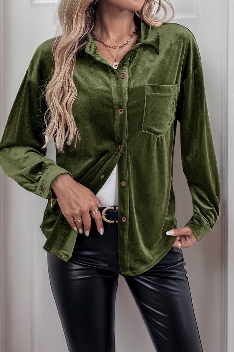 CWTBLL3702_AUTUMN CASUAL SOLID COLOR SINGLE BREASTED SHIRT