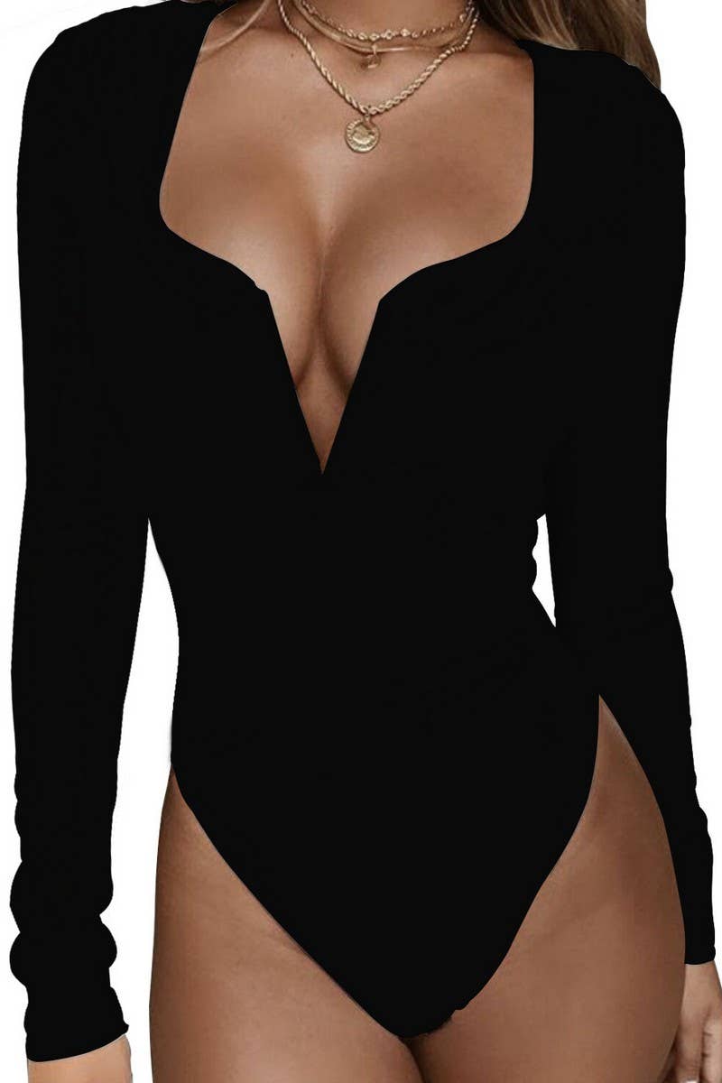 CWSJS00295_SOLID DEEP V LONG SLEEVE SEXY JUMPSUIT