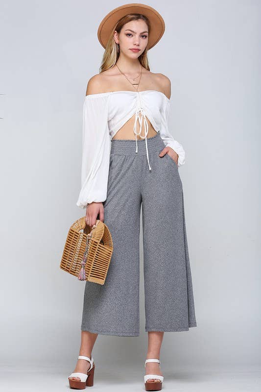CWBLP418_SMOCKED WAIST BEND GAUCHO PANTS