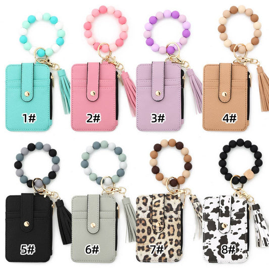 Leopard Card Wallet with PU Leather Keychain_CUAB00442
