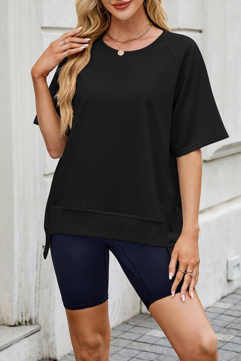 CWTTS1341_SPRING AND SUMMER THREADED ROUND NECK LOOSE TOP