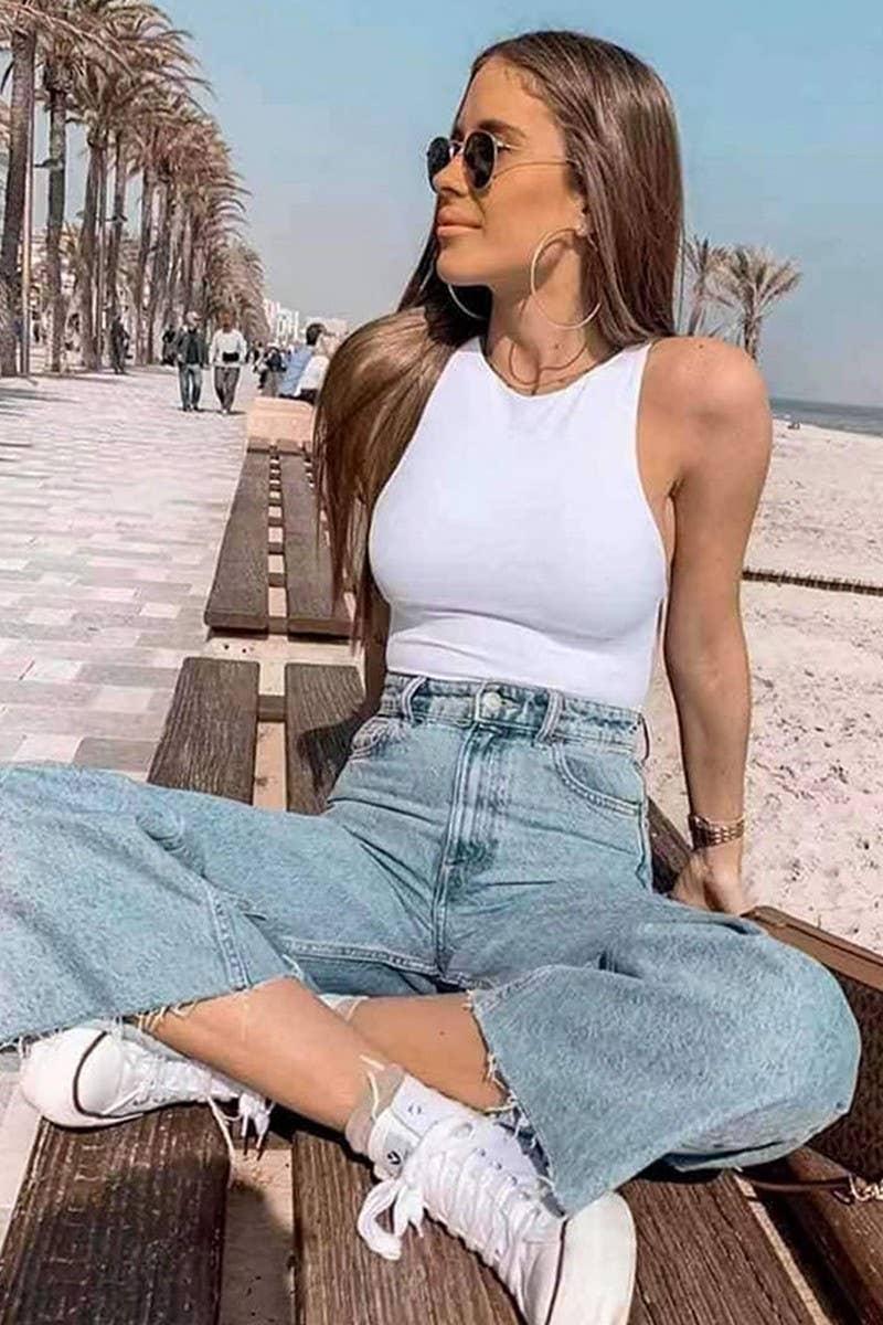 CWSJS0782_TIGHT SLEEVELESS DOUBLE VEST JUMPSUIT