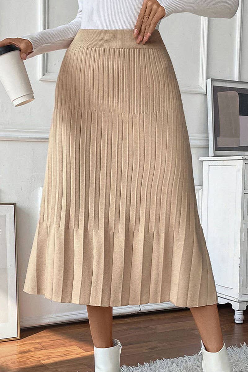 CWBMS0196_SOLID COLOR TEMPERAMENT PLEATED SKIRT