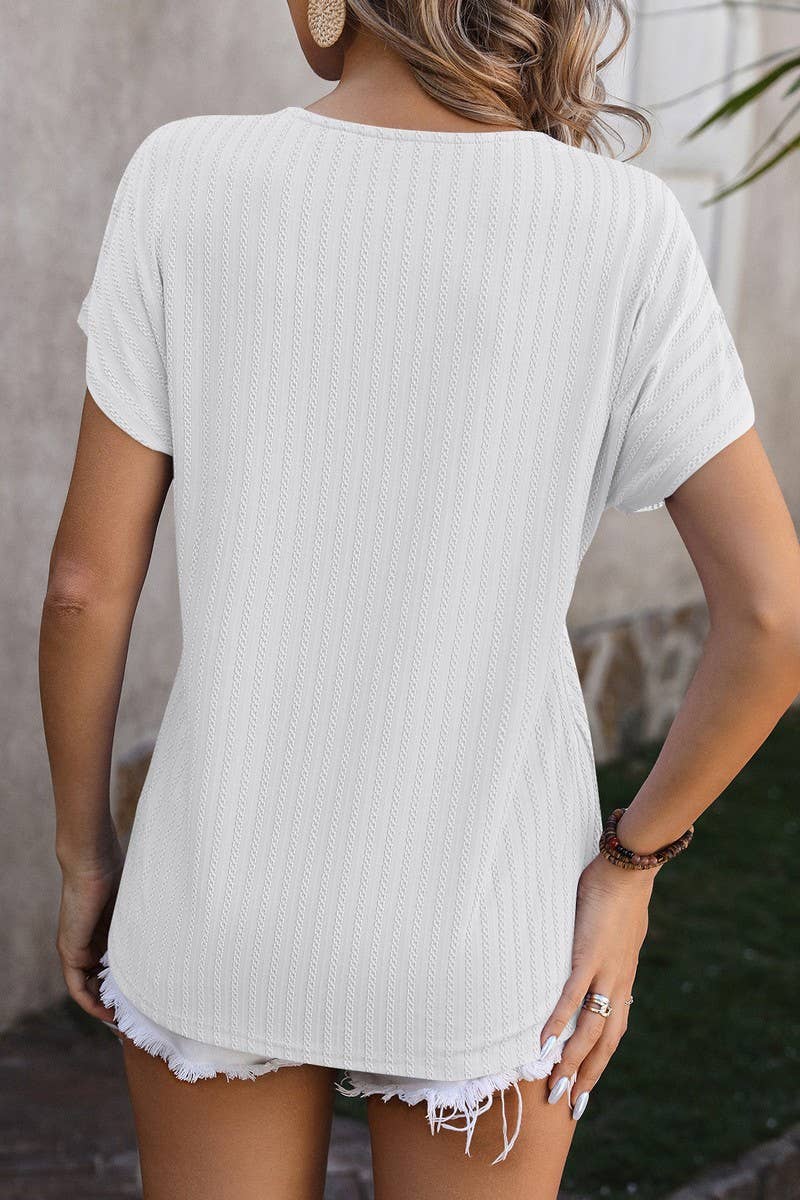 CWTBLS0916_V-NECK CHAIN JACQUARD TOP SHORT SLEEVE