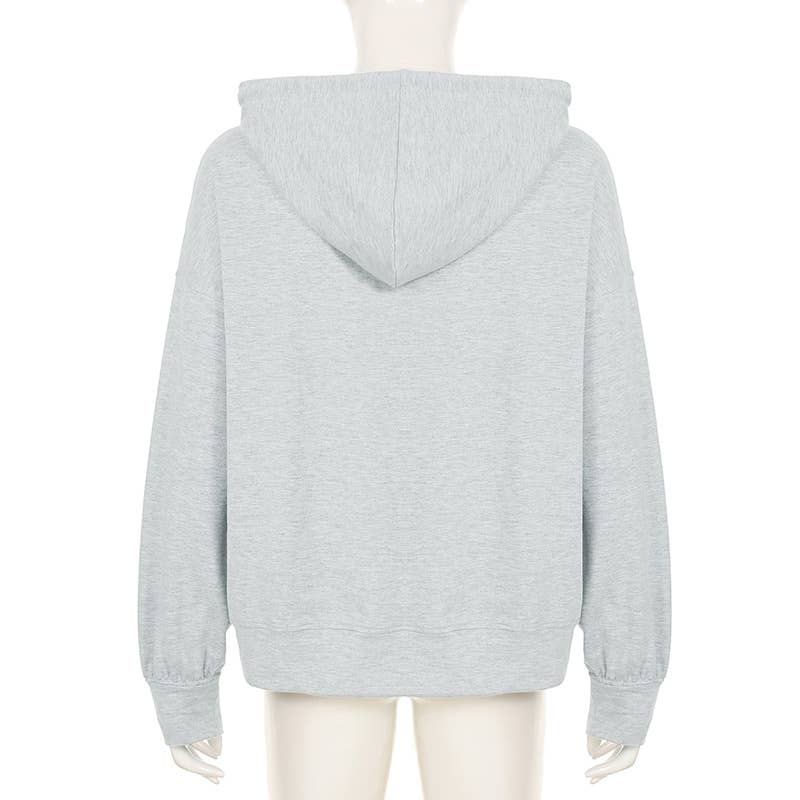 BRAID DRAWSTRING LOOSE ZIPPER CARDIGAN HOODIE