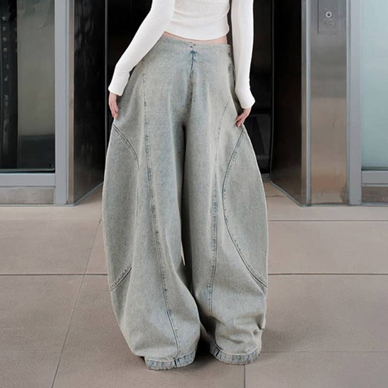 Deconstructed casual loose wide-leg jeans