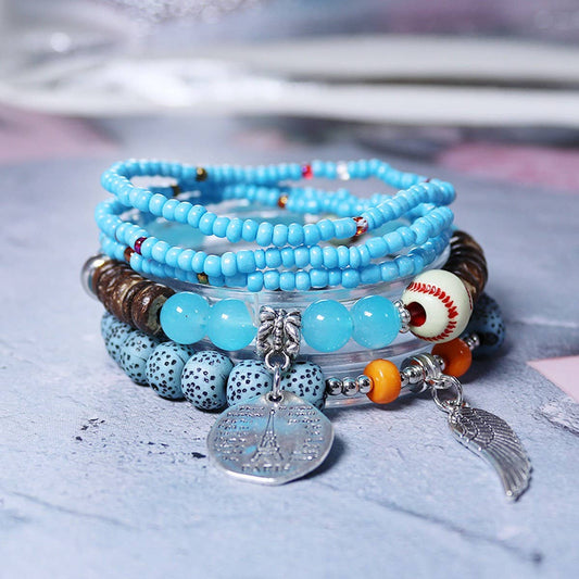 RICE BEAD PENDANT ELASTIC CORD BRACELET