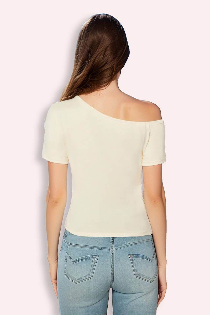 CWTBLS1912_ASYMMETRICAL NECK SLIM FIT OFF SHOULDER TOP