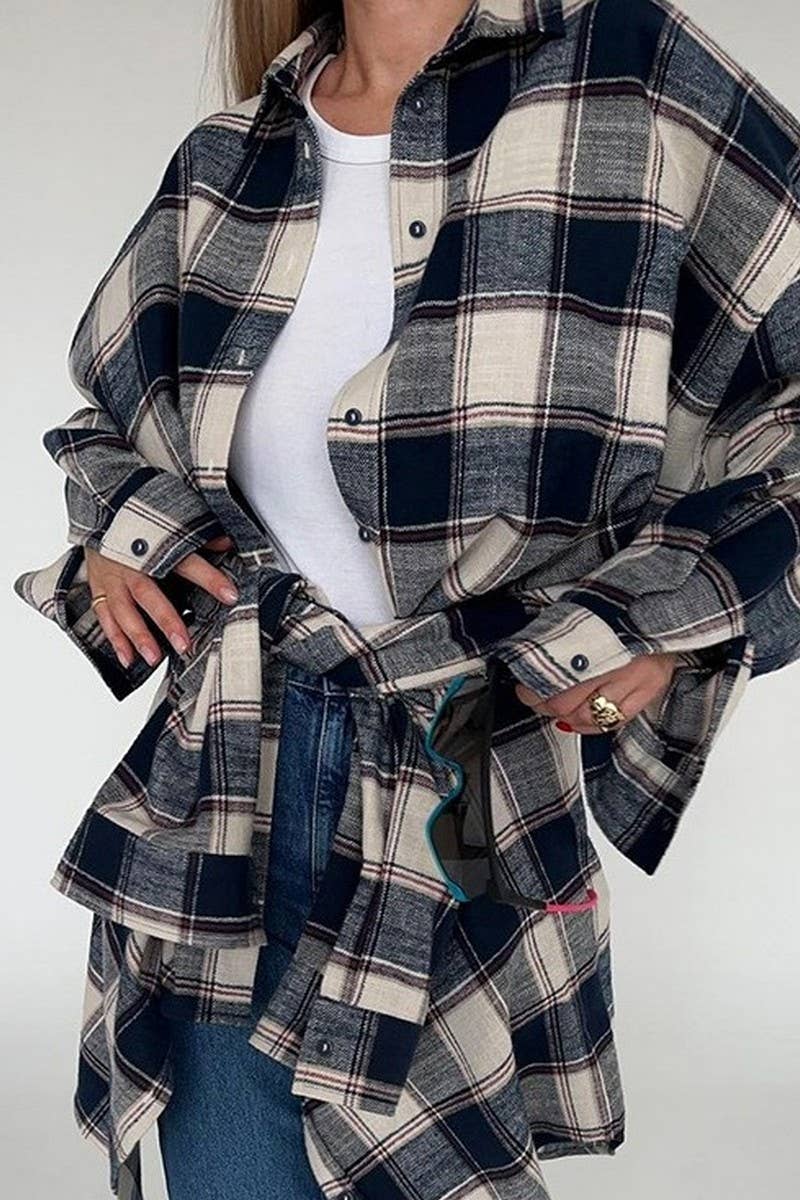 CWTSTL2587_PLAID LONG-SLEEVED LOOSE CASUAL SHIRT