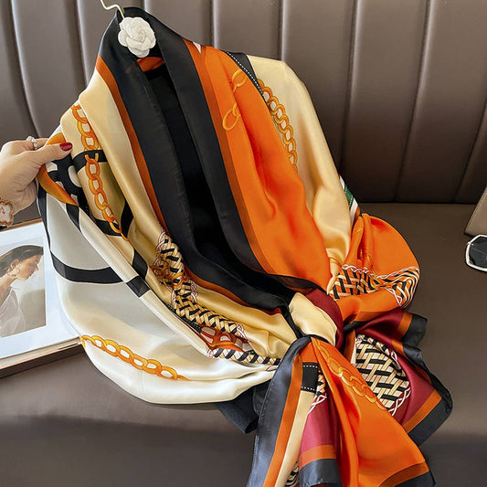 French Style Long Satin Scarf for Fall Layering