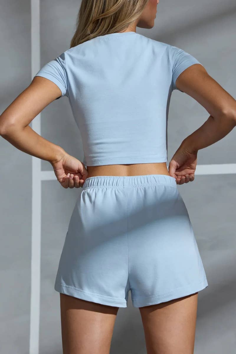 CWSS0507_SHORT SLEEVED CROP TOP AND SHORTS SUIT