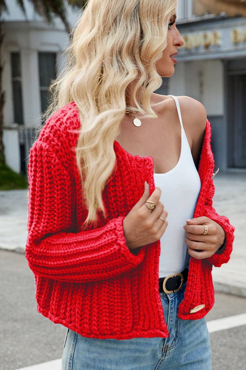 CWOCAL00845_SOLID COLOR LOOSE KNITTED CARDIGAN SWEATER