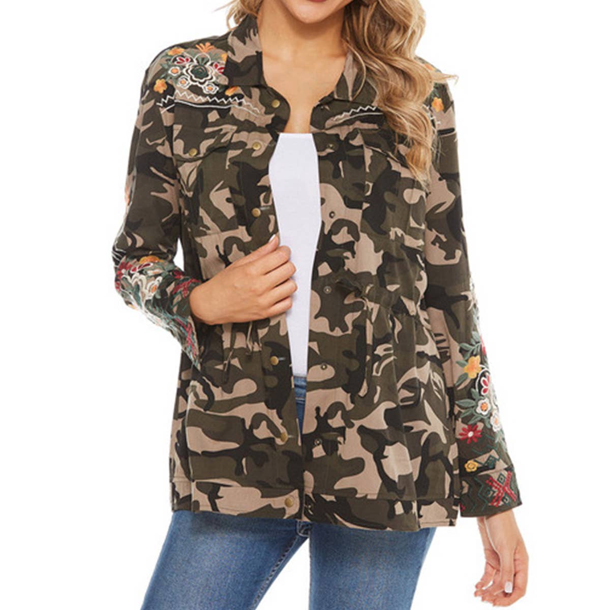 CAMO EMBROIDERY ETHNIC STYLE EMBROIDERED SHIRT