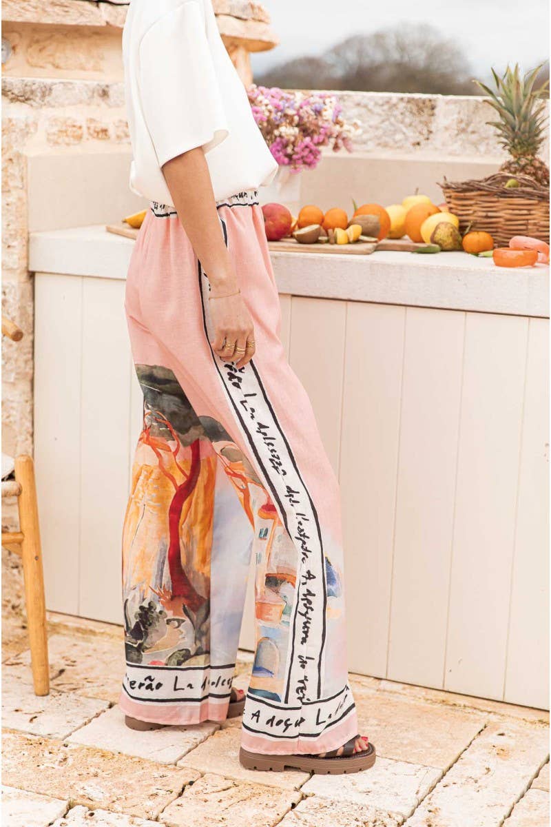 CWBLP885_GRAFFITI PRINT CASUAL WIDE-LEG STRAIGHT-LEG PANTS