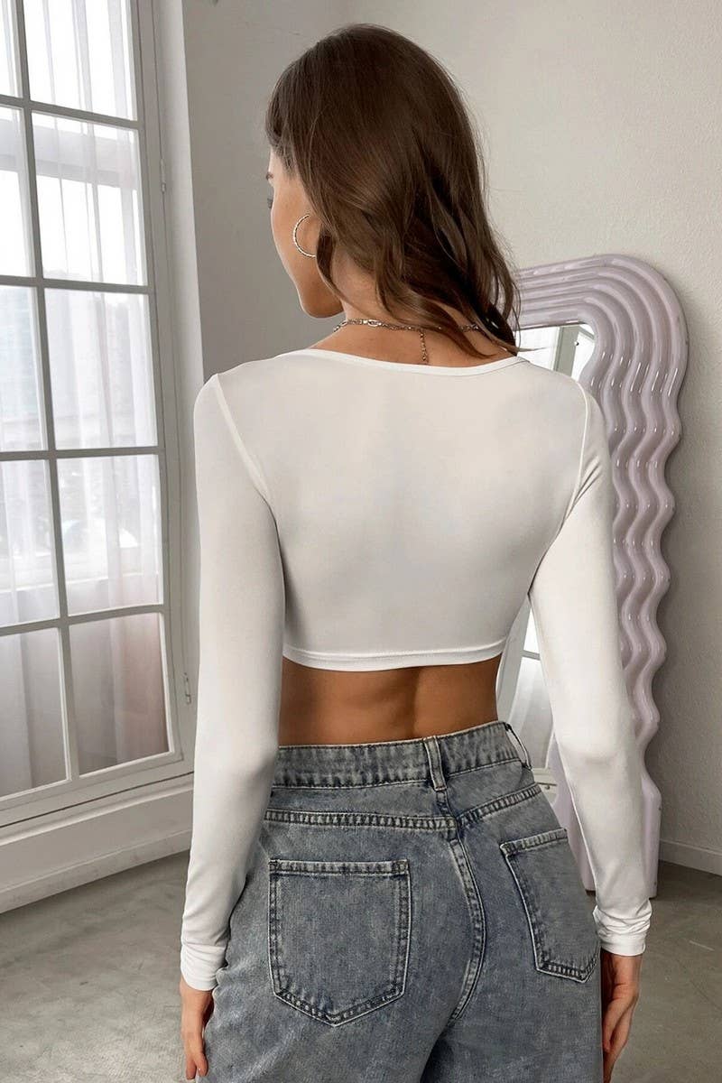 CWTBLL2719_SHORT HIGH-ELASTIC LONG-SLEEVED T-SHIRT TOP