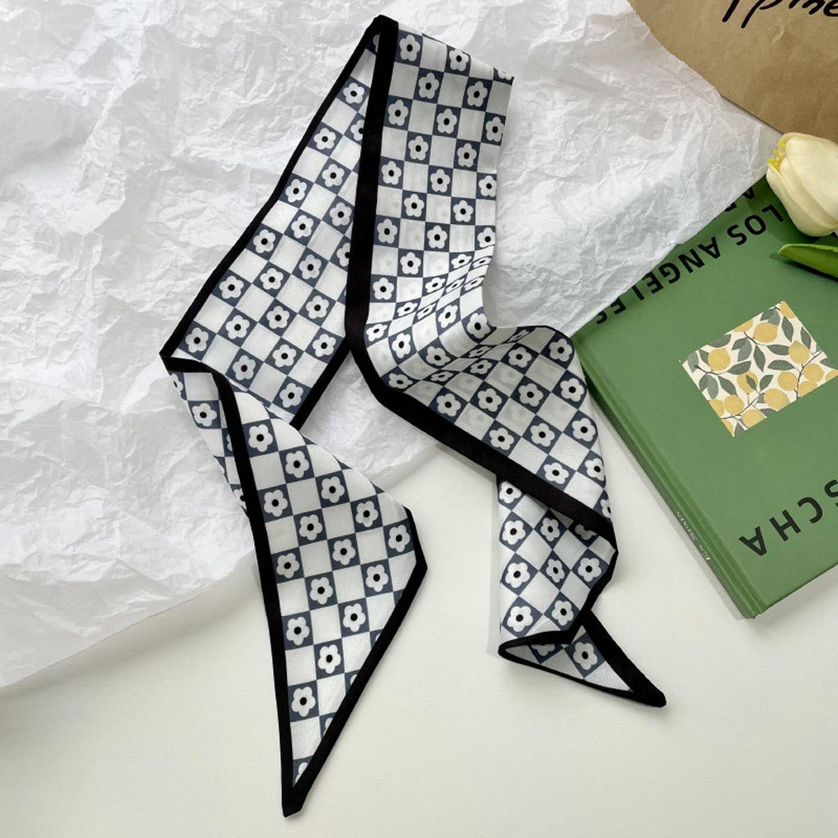 BLACK GEOMETRIC LACE NARROW RIBBON SCARF_CWASC0714