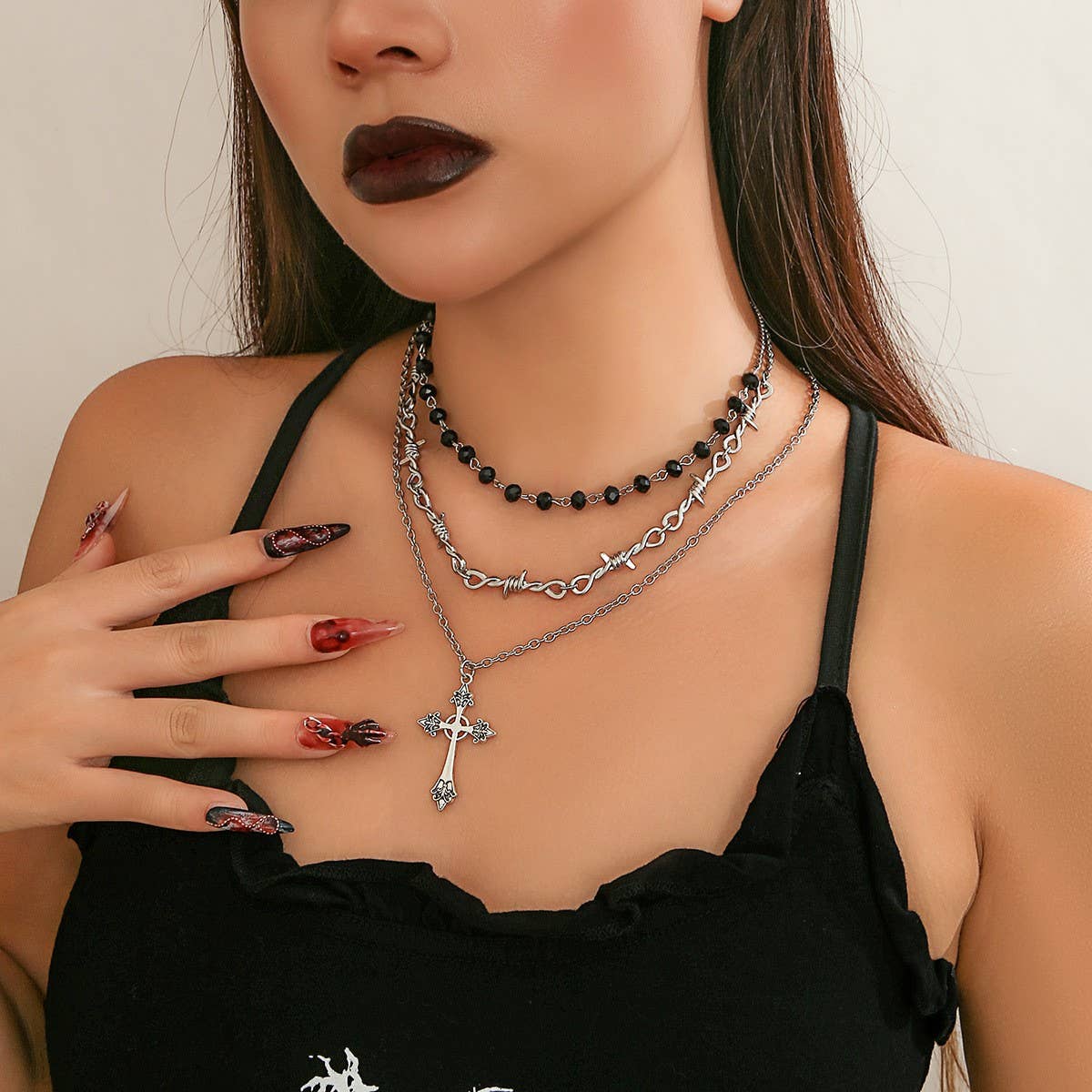 HIP HOP CROSS PENDANT DARK CLAVICLE NECKLACE