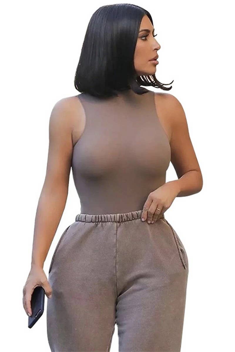 CWSBSSL0111_SOLID COLOR BODYCON SLEEVELESS TANK TOP BODYSUIT