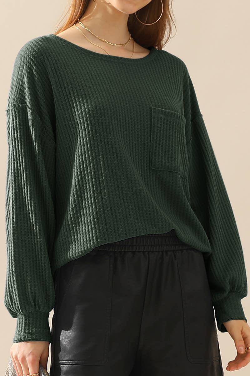 CWTTL1097_SHIRING CUFF R NECK SWEATER KNIT TOP