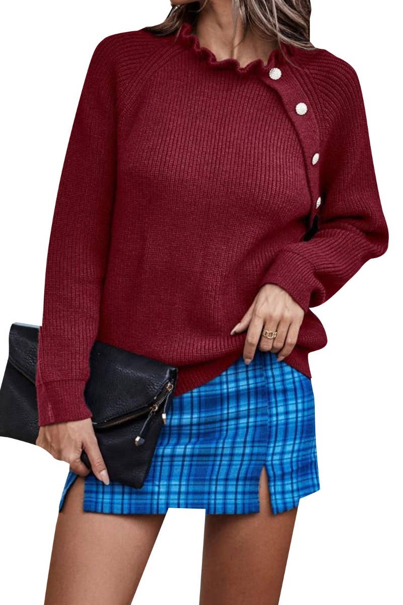 CWOSWL5140_LONG-SLEEVED SWEATER WITH RUFFLED COLLAR BUTTONS