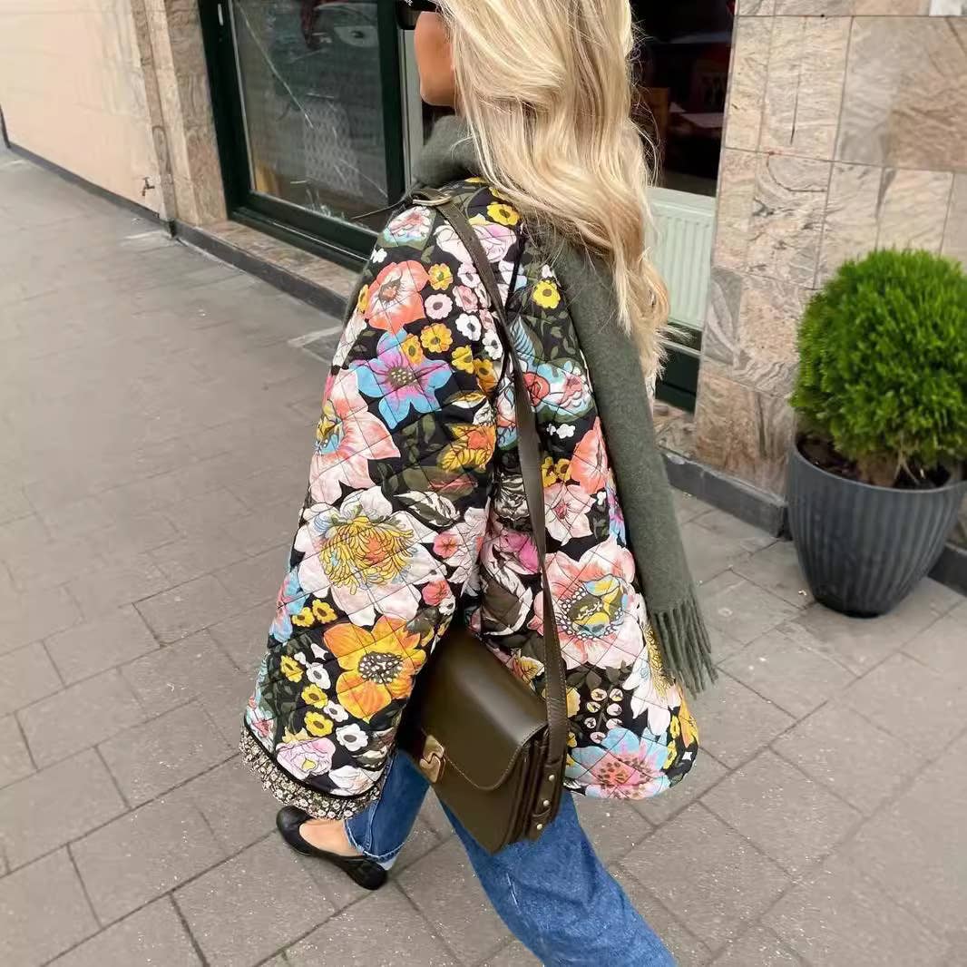 Casual flared sleeve printed cotton jacket