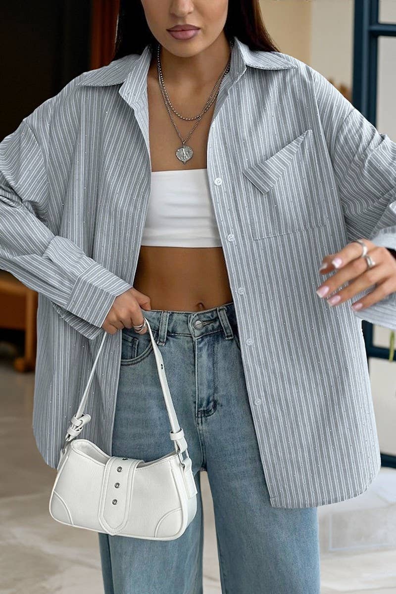 CWTBLL00605_HOT DIAMOND CASUAL LONG SLEEVE STRIPED SHIRT