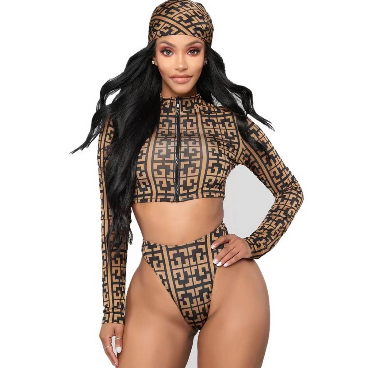 Womens Tie-Dye Bikini Set - Long Sleeve Swimsuit