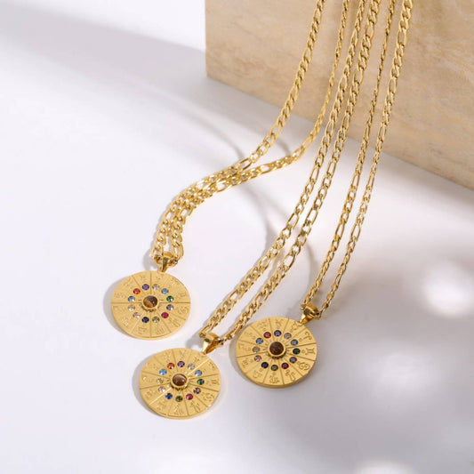 Vintage 12 Constellation Tarot Pendant Necklace
