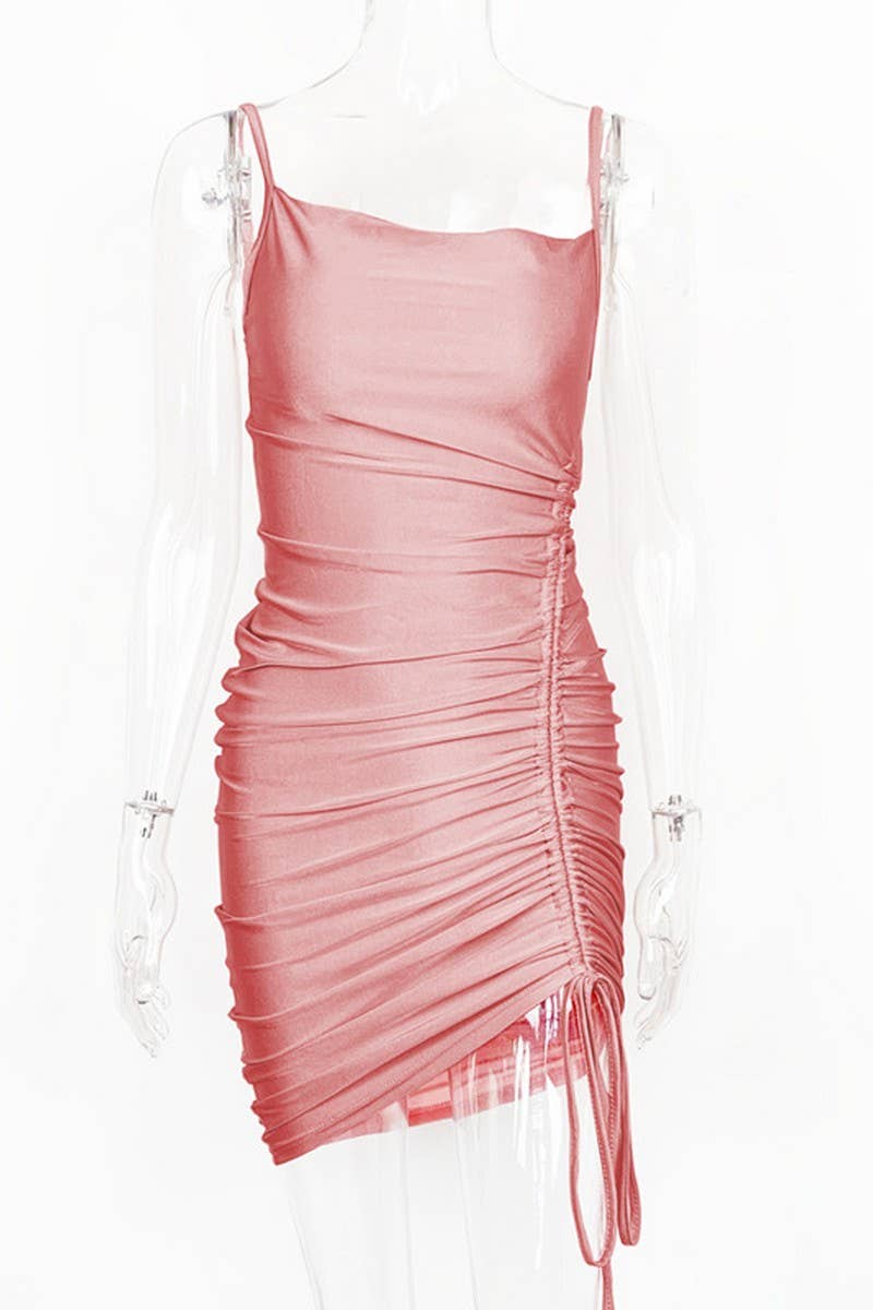 CWDSD7466_SOLID COLOR SLIM DRAWSTRING SUSPENDER DRESS