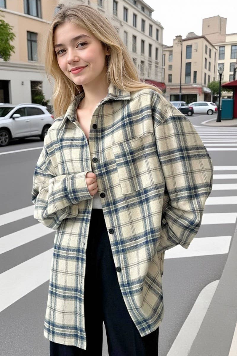 CWTBLL560_RETRO PLAID LOOSE LONG-SLEEVED SHIRT JACKET TOP