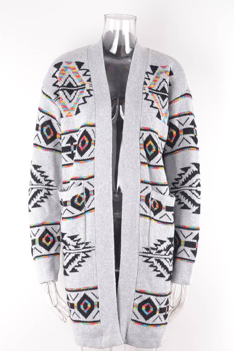 DIAMOND VINTAGE JACQUARD PLUS SIZE SWEATER COAT