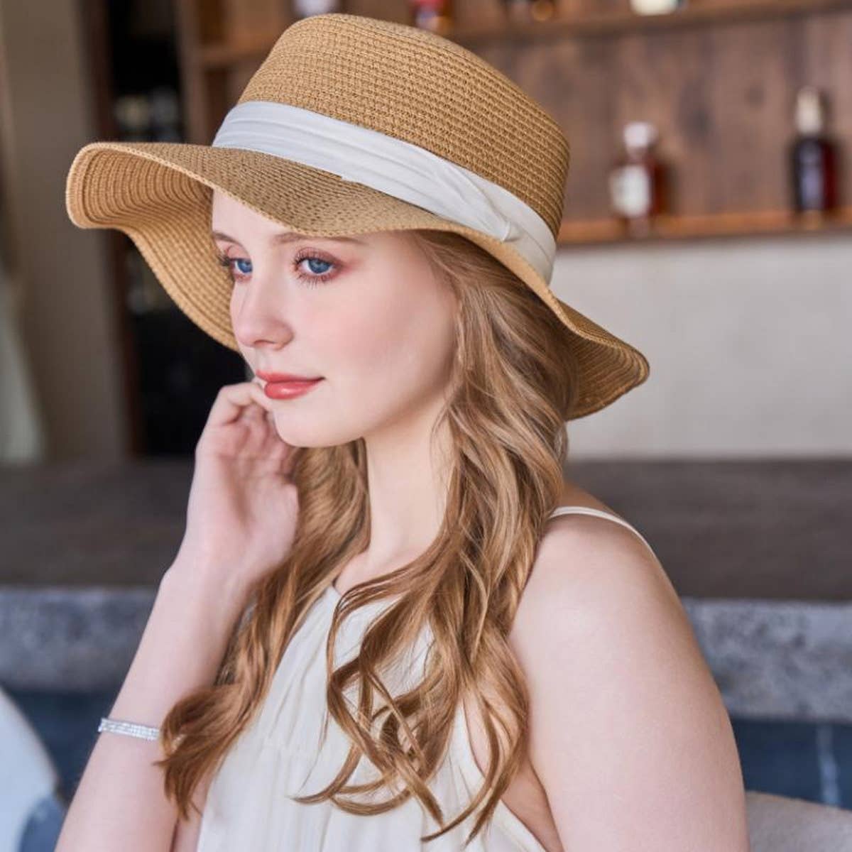 OUTDOOR SUNSHADE FLAT TOP HAT STRAW HAT_CWAH1338