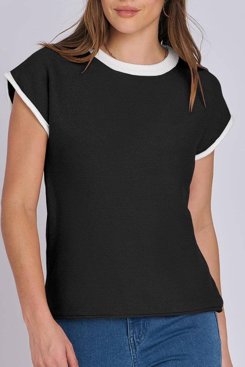 CWOSWS0122_CREW NECK CASUAL STRIPED CONTRAST KNIT TOP