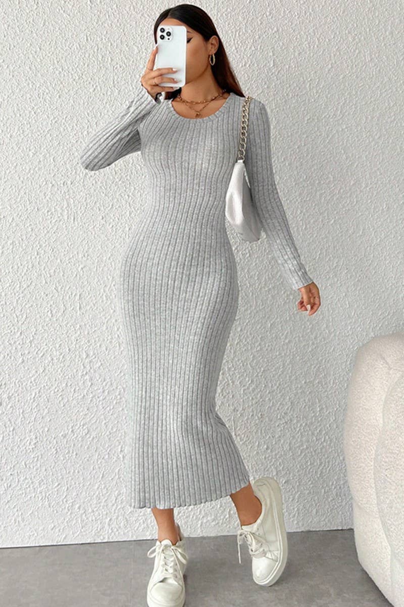 CWDMD00983_TEMPERAMENT SLIM-FIT SOLID COLOR LONG-SLEEVED DRE