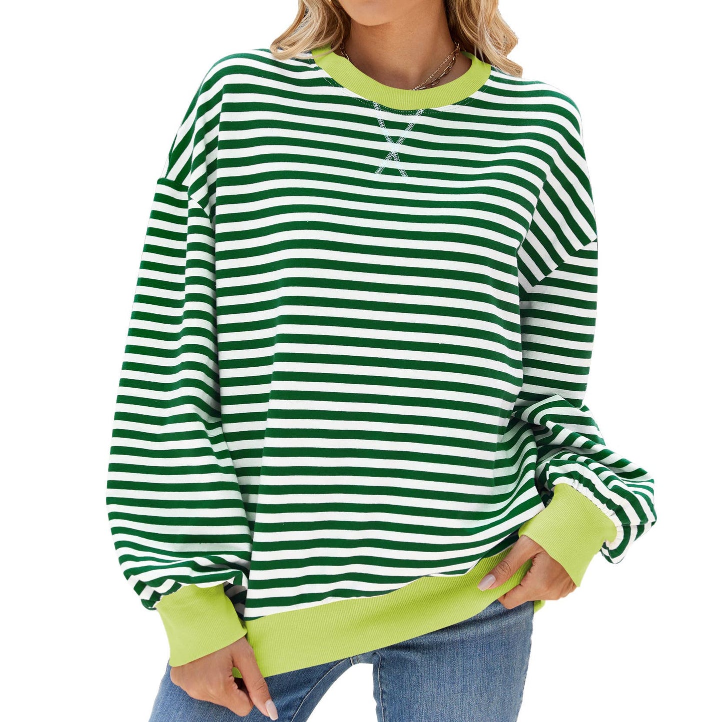CONTRASTING COLOR STRIPED LONG SLEEVE HOODIE