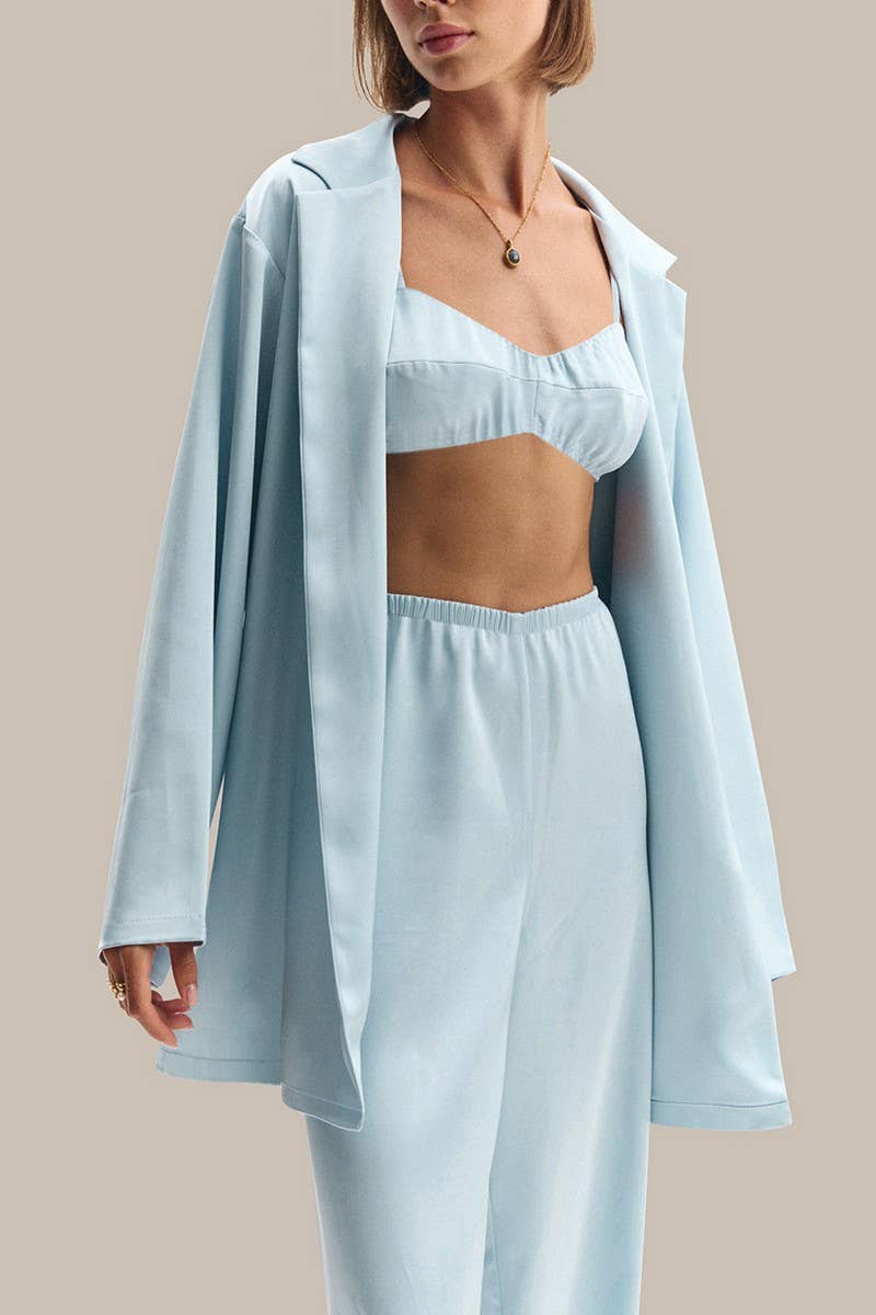 CWSPJ0267_SOLID COLOR SATIN HOME WEAR THREE PIECE SET