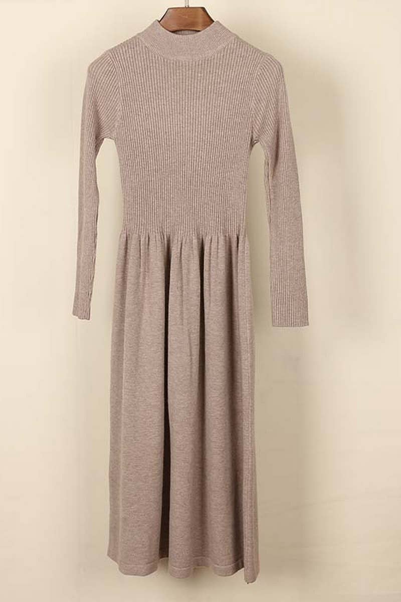 CWDMD4016_HALF TURTLENECK LONG SLEEVE WAIST KNITTED DRESS