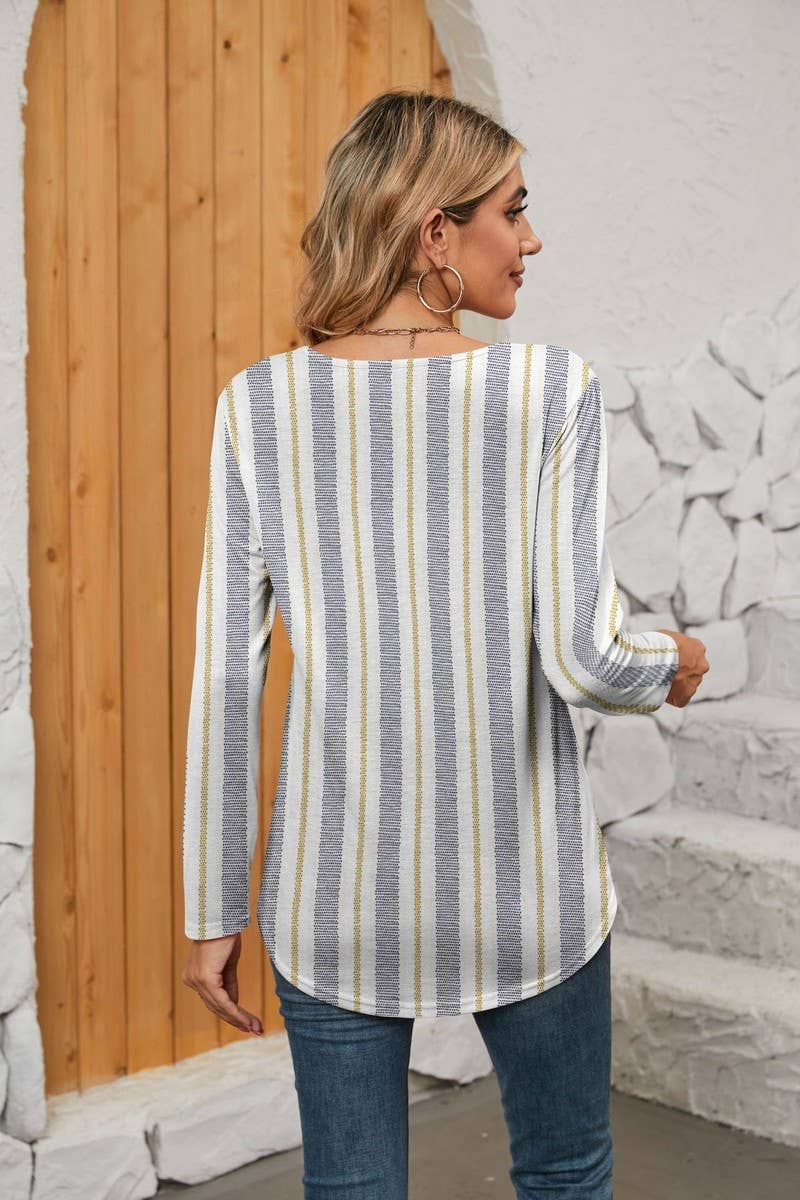CWTBLL1043_SQUARE NECK PRINTED LONG SLEEVE CASUAL TOP